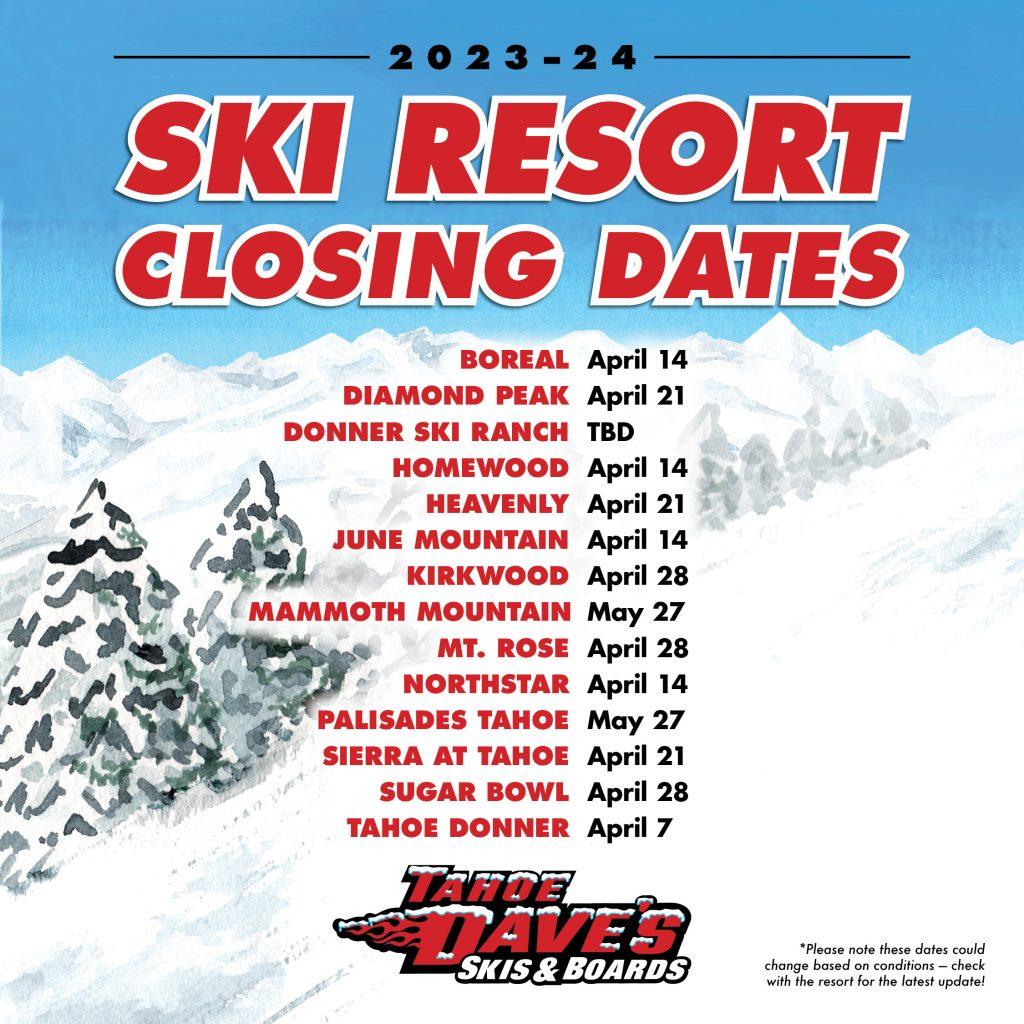 Resort Closing Dates + 2024.25 Season Pass Options Tahoe Dave's